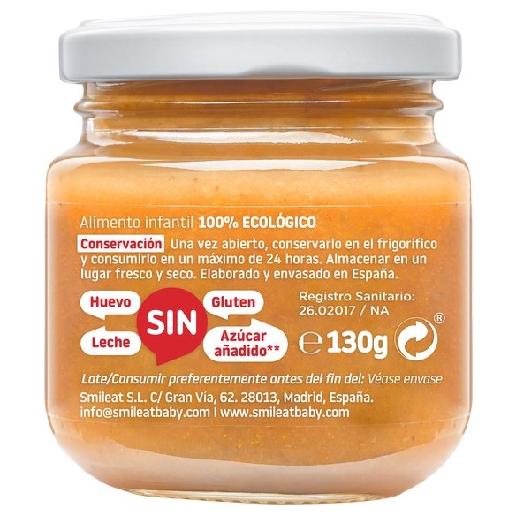 SMILEAT 1 TARRITO 130 G SABOR MANZANA NARANJA Y ZANAHORIA