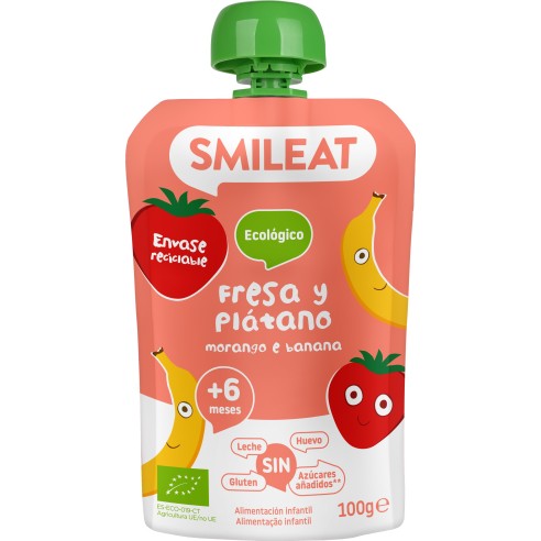 SMILEAT POUCH SABOR FRESA Y PLATANO ECO 100G