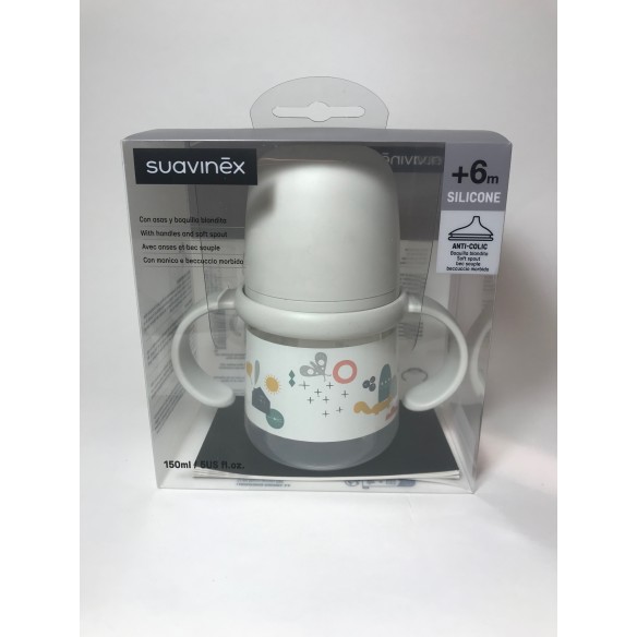 BIBERON SILICONA SUAVINEX ENTRENA 150 ML CON ASAS DE COLORES