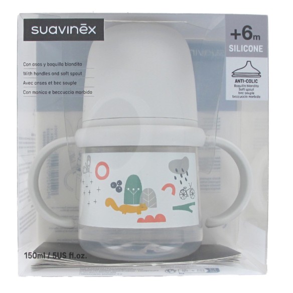 BIBERON SILICONA SUAVINEX ENTRENA 150 ML CON ASAS DE COLORES