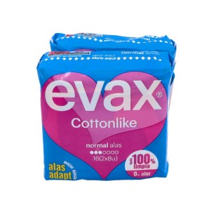 COMPRESAS TOCOLOGICAS EVAX COTTONLIKE NORMAL CON ALAS 16 COM
