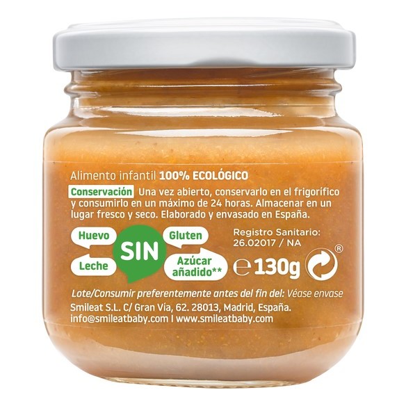 SMILEAT  1 TARRITO 130 G SABOR PERA Y MANZANA