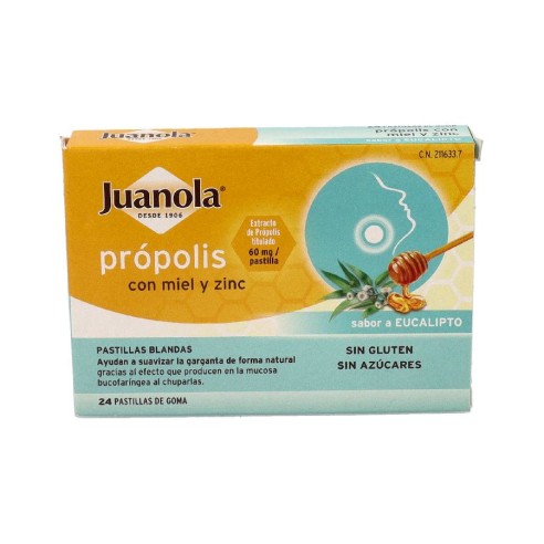 JUANOLA PROPOLIS MIEL Y ZINC  24 PASTILLAS DE GOMA SABOR EUC