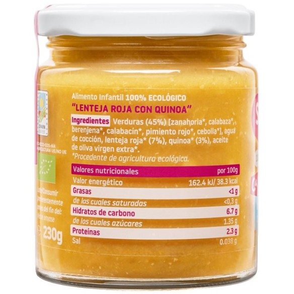 SMILEAT CACHITOS  1 TARRITO 230 G SABOR LENTEJA ROJA CON QUI